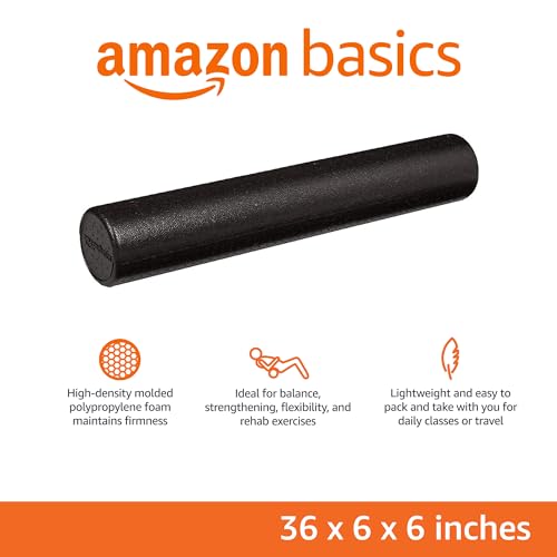 Amazon Basics High-Density Foam Roller for Exercise, Stretching and Muscle Recovery, 36 Inches, Black