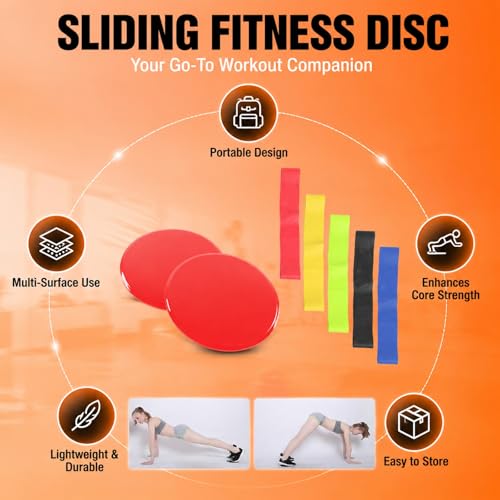 Sliding Disc Workout Sliders, Core Exercise Fitness Training Disks, Double - Sided for Carpet and Hard Floors - Low Impact, Portable, Ideal for Pilates and Home Gym