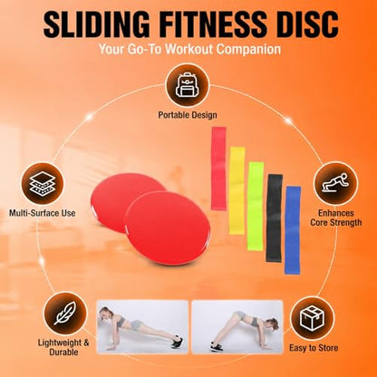 Sliding Disc Workout Sliders, Core Exercise Fitness Training Disks, Double - Sided for Carpet and Hard Floors - Low Impact, Portable, Ideal for Pilates and Home Gym