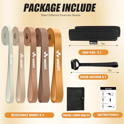 WHATAFIT Resistance Bands, 5 Level Pull Up Assistance Bands for Working Out - color: 5-125LBS COFFEE+GRIP