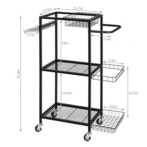 Workout Equipment Storage Rack Metal Yoga Mat Storage Rack, Weight Cart Home Gym Storage Rack with Wheels for Dumbbells, Yoga Mats, Kettlebells, Foam Rollers