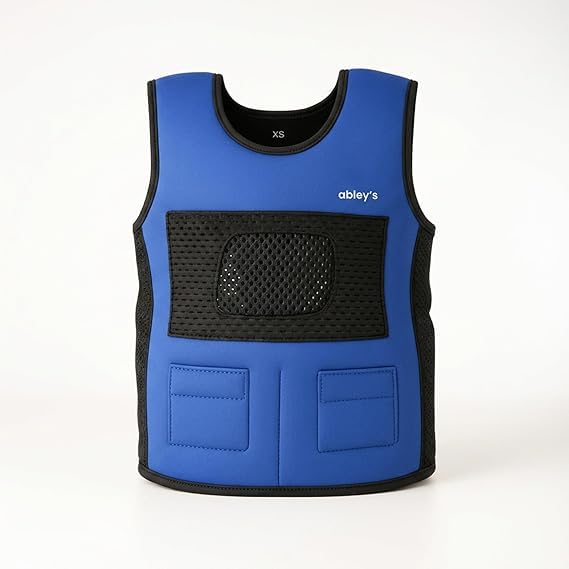 abley's Children's Sensory Weighted Vest for Children with Sensory Issues, Autism, ADHD | Adjustable Therapeutic Support | Compression Vest | Includes 6 Removable Weights | Blue, Large