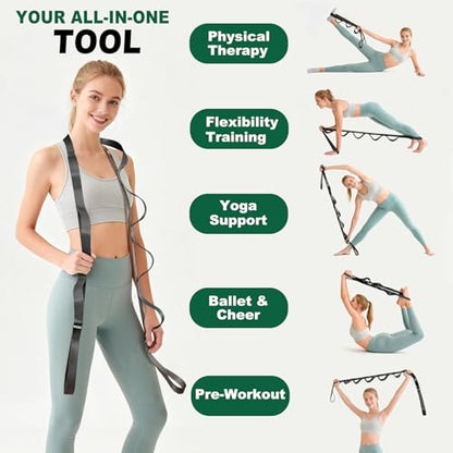 Stretching Strap with Loops,Non-Elastic Yoga Strap for Physical Therapy,Knee Replacement Recovery & Plantar Fasciitis,Leg Stretcher Band for Flexibility & Hamstring Rehab