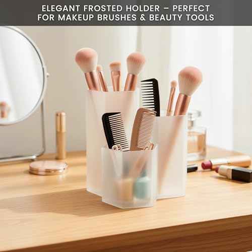 Clear Pencil Holder for Desk | 3 Compartment Organizer Desk Cute Pen Holder | Hexagonal Shape Pencil Cups for Classroom, Offices, Teacher Desks | Multipurpose Make up Organizers and Storage Accessory - style: Style F