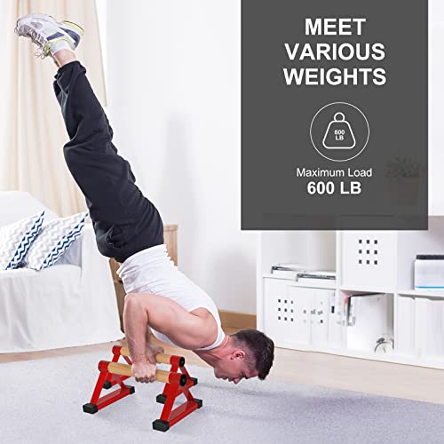 Wood push up bars Parallettes bars Anti-slip Handstand Bars for Calisthenics, Fitness, Floor workouts Solid Wood with Sturdy Metal Bracket, Support 500 lbs