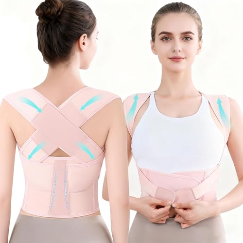Back Brace Posture Corrector for Women and Men Full Support for Posture Correction & Scoliosis Hunchback Corrector de Postura para Hombre y Mujer Upper Thoracic Back Straightener Pink, Large - color: Pink, size: Large