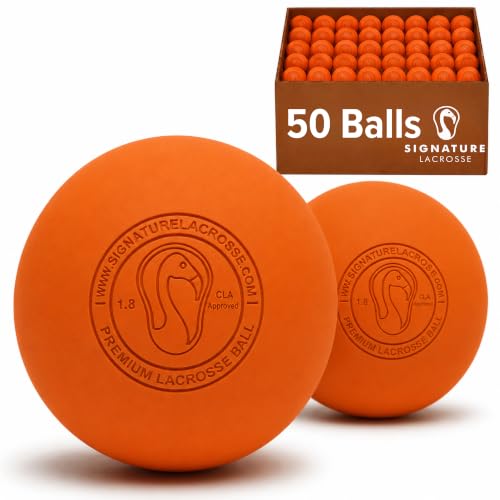 Signature Lacrosse Ball Set - Packs of 2, 4, 8, 12, and 100 - No Chemical Smell Massage Balls, Myofascial Release Tools, Back Roller, Muscle Knot Remover - color: Orange, size: 50 Balls