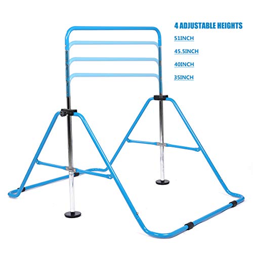 Kids Gymnastics Bar Gymnastic Equipment for Home Adjustable Height Gymnastic Training Bar Gymnastic Stuff for 3-7 Years Old Girls - color: Blue