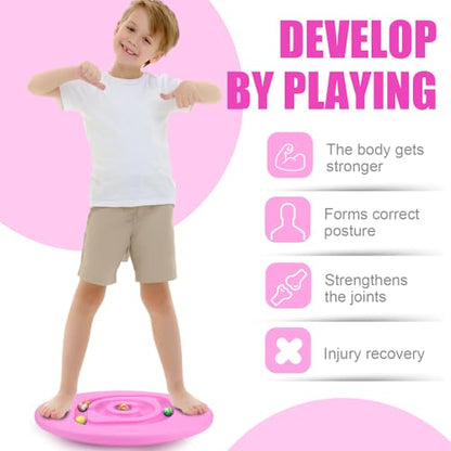 Kids Maze Balance Board Plastic Wobble Rocker Balance Board with Mini Balls Load 170lb for Balancing Exercise Equipment Game Boys Girls Physical Therapy 18.5 x 14.57 Inch(Pink,Round) - color: Pink, style: Round