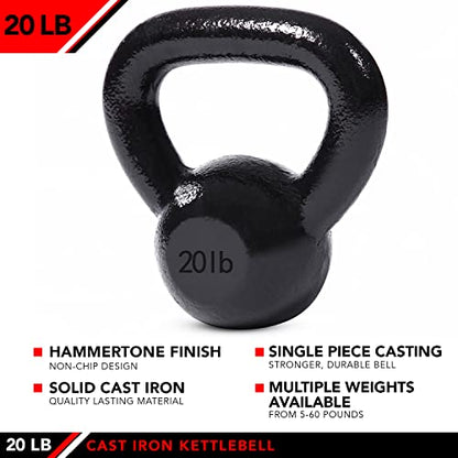 JFIT Cast Iron Kettlebell – Single Weight, Flat Bottom, Polished Handle | Men & Women | CrossFit, Cardio & Strength Training - size: 20.0 Pounds
