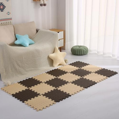 Foam Play Mat, EVA Non-Toxic Interlocking Floor Mats - color: Beige/Coffee, size: 16 Pcs/47.2*47.2