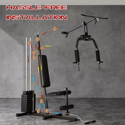 Gym Machine System, Multifunctional Weight Machine, Full Body Workout Station Exercise Equipment with 100LBS Weight Stack, All in One Home Gym with Pulley System for Strength Training