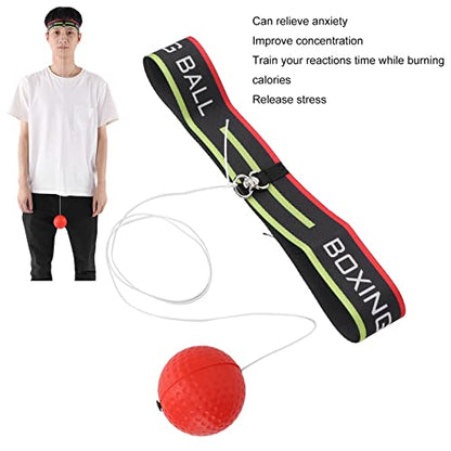 4 PU Boxing Reflex Ball with 2 Adjustable Boxing Ball Headband, 1 Storage Pouch, 1 Threading Needle, Portable Punching Balls for Adults to Improve Hand-Eye Coordination