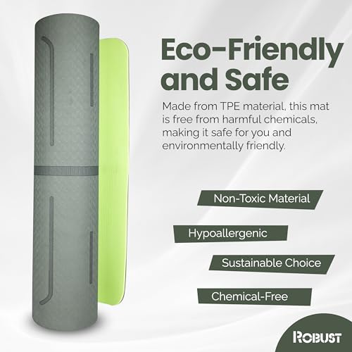 Robust Extra Thick Yoga Mat 1/4 & 1/3 & 2/5 Inch - Non Slip Exercise Mat with Alignment Lines, Carrying Strap, TPE Eco-Friendly Material for Knee Support, Sweat-Proof 72" x 24" for Women & Men