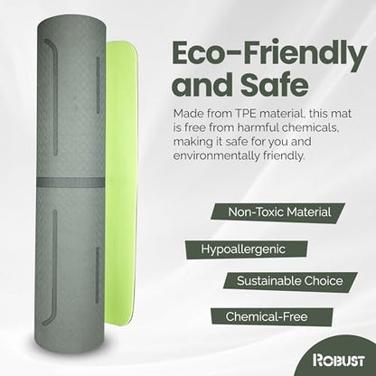 Robust Extra Thick Yoga Mat 1/4 & 1/3 & 2/5 Inch - Non Slip Exercise Mat with Alignment Lines, Carrying Strap, TPE Eco-Friendly Material for Knee Support, Sweat-Proof 72" x 24" for Women & Men