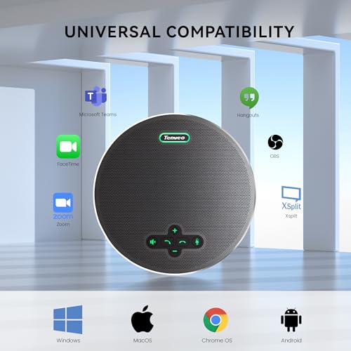 Tenveo MagiCall Pro Bluetooth Conference Speakerphone, Bluetooth/Dongle/USB, 8 AI Noise-Canceling Microphones, 360° Voice Pickup, 18H Talk Time, Compatible with Zoom, Teams & OBS, for 12–15 People - color: Silver