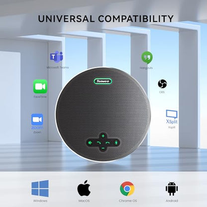 Tenveo MagiCall Pro Bluetooth Conference Speakerphone, Bluetooth/Dongle/USB, 8 AI Noise-Canceling Microphones, 360° Voice Pickup, 18H Talk Time, Compatible with Zoom, Teams & OBS, for 12–15 People - color: Silver