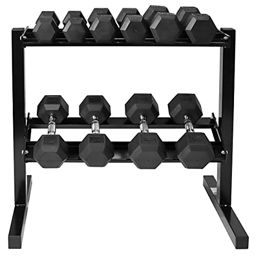 WF Athletic Supply Rubber Coated Hex Dumbbell Set with Two Tier Premium Storage Rack Built for Strength Building, Weight Loss & Home Gym – Multiple Sets Available - color: 10 - 30LB Set