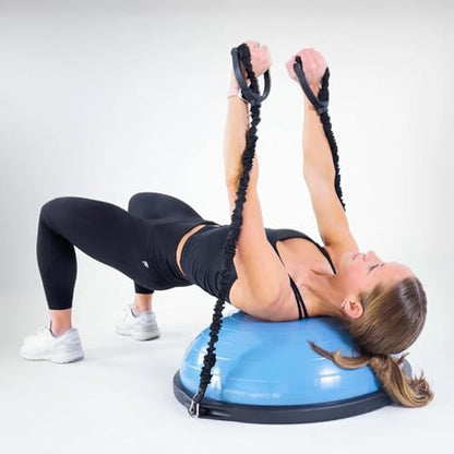 BOSU Pro Balance Trainer, Half-Ball Training Equipment, 300 lb Capacity, Stability Exercise Tool with Resistance Bands Non-Slip Base - color: Blue