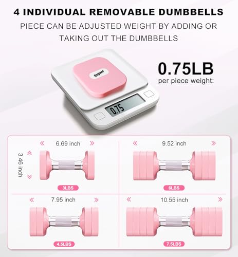 Adjustable Dumbbell Set for Women Men 7.5LB/10LB/15LB/20LB/25LB Each - color: Pink, style: 7.5LB Each [15 LBS Total]