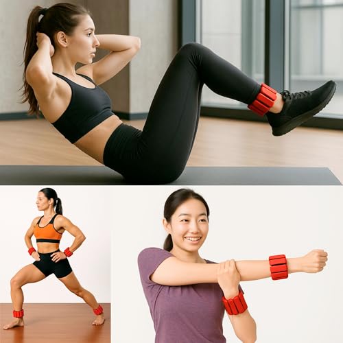Wrist and Ankle Weights Set with Core Sliders, Adjustable 1lb Each, Sweatproof Design, Portable for Yoga, Pilates, Strength Training, and Home Workouts