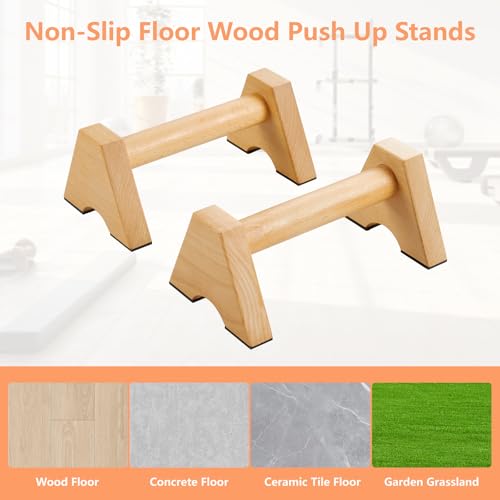 Solid Wood Calisthenics Parallettes Bars Push up Handles 1 Pair, Strength Training Pushup Stands, Parallel Handstand Bars for Home Gym Workout Fitness
