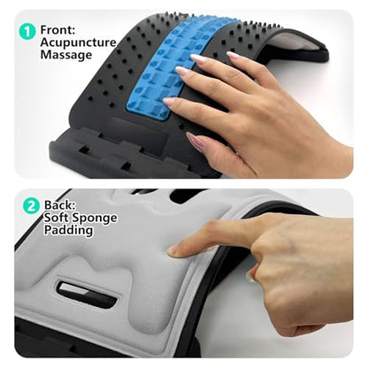 Back Stretcher with Lumbar Support Board for Back Pain Relief - Dual-Sided Adjustable Spinal Decompression & Cracker Device (Blue)