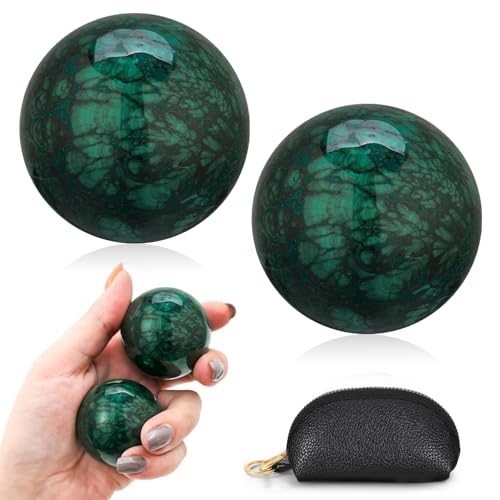 Hand Exercise Balls Set of 2, Chinese Stress Relief Baoding Balls with Leather Pouch - color: Green