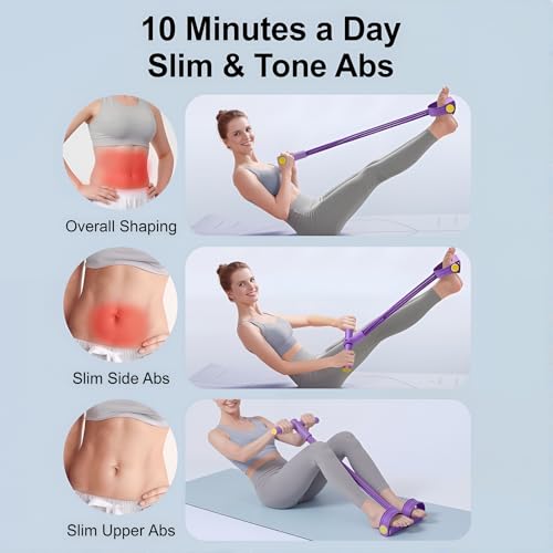 Pedal Resistance Bands with Handles, Upgrade Multi Function Pedal Training Band, 6-Tubes Natural Rubber Foot Pedal Resistance, Fitness Bands for Full Body, Abdomen, Waist, Arm, Leg(Purple)