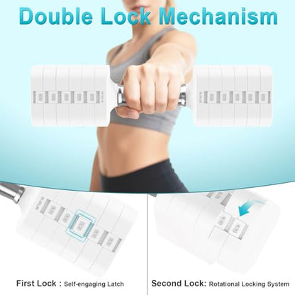 Hezeyferg 30.8LB Adjustable Dumbbell Set, Each Adjustable Weight Dumbbell with 6 Levels 4.4/6.6/8.8/11/13.2/15.4lb, Hand Weights Set for Men/Women Home Gym Exercise Workout - color: White