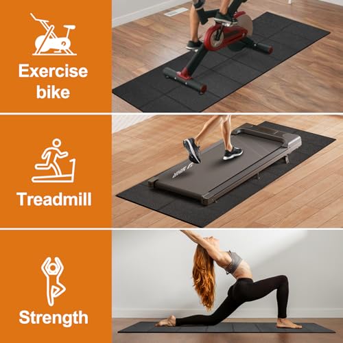 HOVSCO Foldable Treadmill Mat Non-Slip Exercise Bike Mat, 1/4" Thick, 30"x63" Waterproof Walking Pad for Carpet, Hardwood Floors, Workout, Indoor Bikes, Fitness Equipment, Home Yoga
