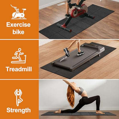 HOVSCO Foldable Treadmill Mat Non-Slip Exercise Bike Mat, 1/4" Thick, 30"x63" Waterproof Walking Pad for Carpet, Hardwood Floors, Workout, Indoor Bikes, Fitness Equipment, Home Yoga