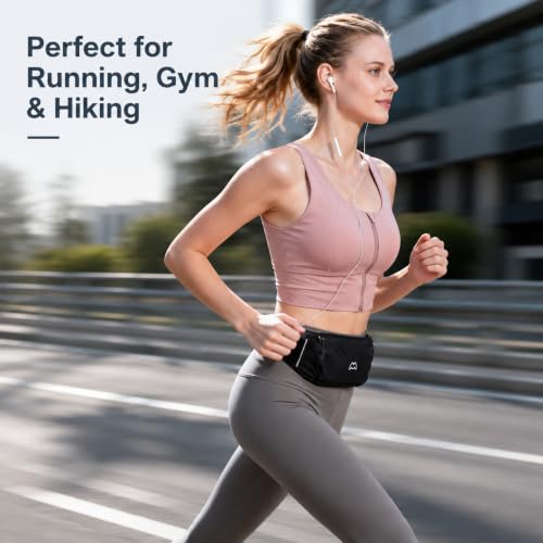 Simptech Running Belt Bag - Lightweight Reflective Waist Fanny Pack for Men Women, Quick-Dry 3-Pocket Running Gear with Phone Holder for Hiking Cycling Travel Essentials (Black)