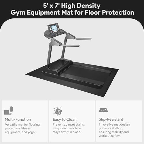 BalanceFrom 7x5 Feet High-Density Gym Equipment Floor Mat, 1/4-Inch Thick PVC – Non-Slip Flooring for Treadmill, Stationary Bike, Elliptical Trainer, Weight Bench, and Heavy Exercise Machines