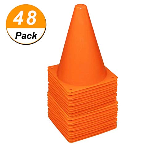 48 Pack 7 Inch Plastic Traffic Cones Field Marker Cones Sport Training Traffic Cone Sets for Skate Soccer Outdoor/Indoor Agility Training & Festive Events Physical Education Flexible - Orange