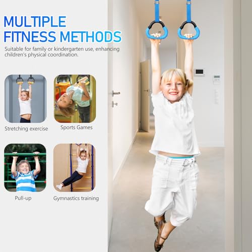Gymnastic Rings Set with Adjustable Straps, 1m Blue Pull up Rings for ’s Strength Training and Indoor Fitness Equipment