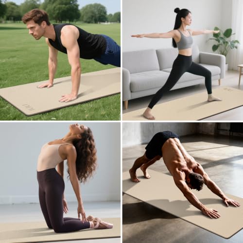 ILILI 10mm Extra Thick, TPE Yoga Mat, 76×28 Inch Extra Long, Carrying Strap - color: Beige+Black