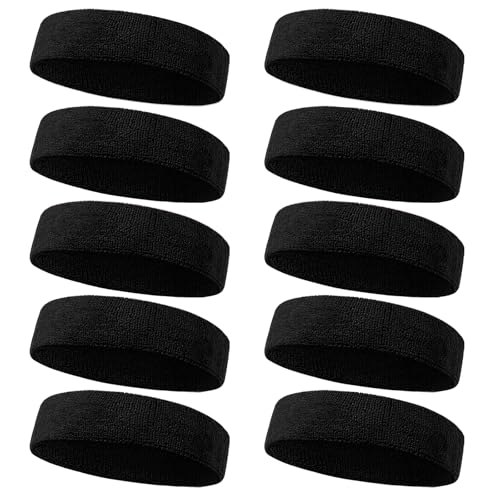 Sweatbands Sport Headbands for Men & Women, 12 Pcs Sweat Head Bands Moisture Wicking Sport Headband Cotton Sweatbands for Basketball, Athletic Exercise, Running - color: Black 10 pcs