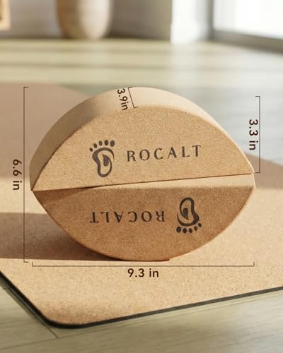 Rocalt Cork Yoga Blocks, Half Moon Yoga Block & Calf Stretching, Cork Foot Stretcher for Plantar Fasciitis Relief, Ankle Stretcher Pilates Block, Improve Balance, Stability & Foot Mobility
