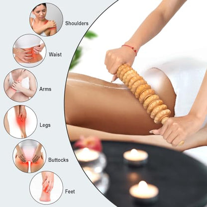Wood Therapy Massage Tools 12 Roller, Wooden Massager Stick 16.8 Inch,Lymphatic Drainage Tool Cellulite Massager for Cellulite Reduction,Muscle Tension and Body Shaping,Contouring