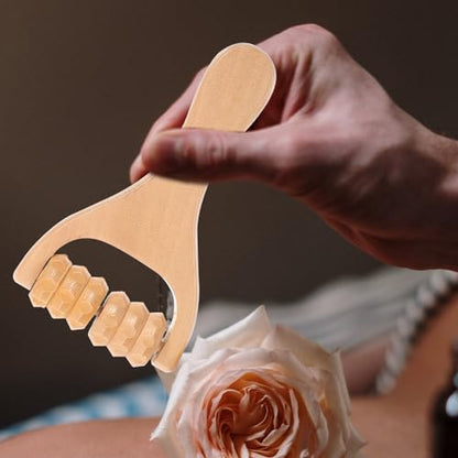 Wooden Massage Roller Tool 3-Piece Set Handheld Foot and Body Massager for Neck Shoulder and Muscle Relief Portable 5.90X3.14X1.18In