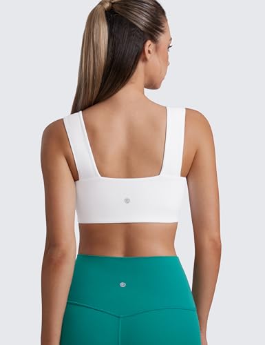 CRZ YOGA Butterluxe Wide Straps Sports Bras for Women - Square Neck Padded Open Back Camisole Yoga Crop Top