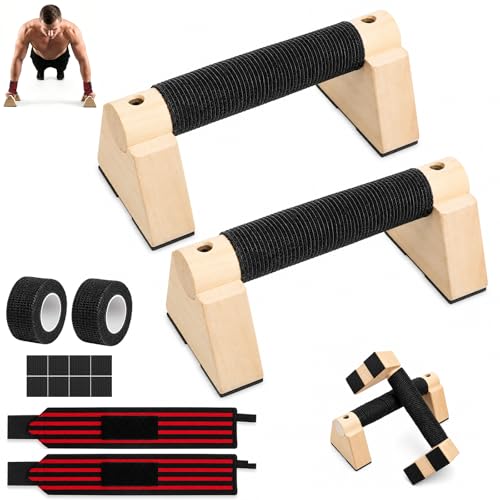 Wooden Push Up Bars, Parallettes Bars for Calisthenics Strength Training, Non-Slip Base Exercise Home Outdoor Calisthenics Equipment for Men