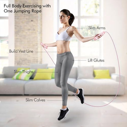 Jump Rope, Tangle-Free Rapid Speed Jumping Rope Cable with Ball Bearings for Women, Men, and Kids, Adjustable Steel Jump Rope with Foam Handles for Home Gym Exercise Fitness Workout Equipment & Slim Body - color: Pink