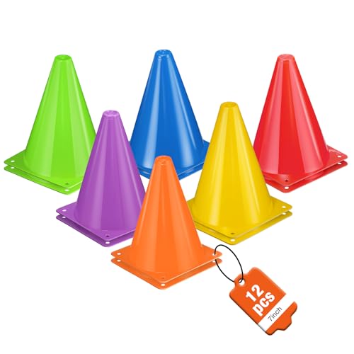 12pcs Cones 7 Inch Soccer Cones and Plastic Traffic Cones, Durable Cones for Sports Training, Ideal for Soccer, Basketball, Football, Skating, and Agility Drills Practice