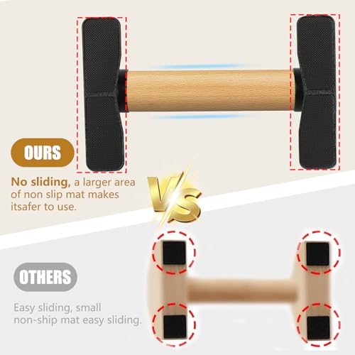 Solid Wooden Parallettes Bars, Anti-Slip Calisthenics Handstand Bars with Sturdy Metal Brackets, 800 LBS Weight Capacity for Fitness & Floor Workouts