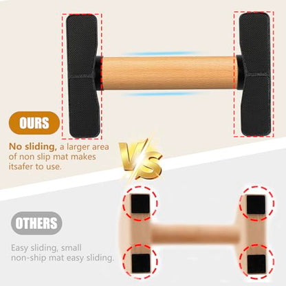 Solid Wooden Parallettes Bars, Anti-Slip Calisthenics Handstand Bars with Sturdy Metal Brackets, 800 LBS Weight Capacity for Fitness & Floor Workouts