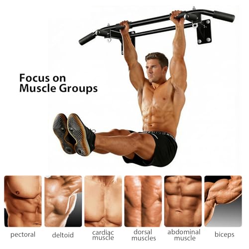 Wall Mounted Pull Up Bar – Drill Installation, Home Gym Equipment for Indoor Fitness, Chin-Up Bar for Strength Training, Spine Stretching & Inverted Workouts