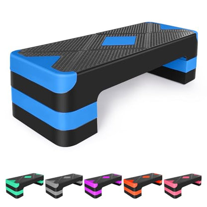 27" Exercise Workout Aerobic Step Platform with Adjustable 4"-6"-8" Risers - color: Blue