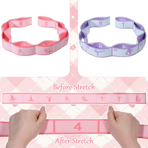 Adjustable Stretch Strap, 2 Pcs Elastic Yoga Stretching Strap with Loops 8-Loop Dance Stretch Band Stretching Bands for Flexibility Multi-Loop Exercise Bands for Pilates, Latin and Yoga